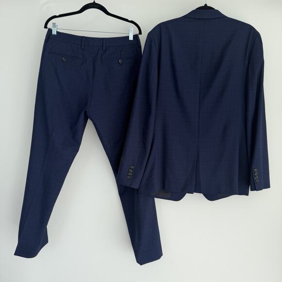 Bonobos Suit Men 40R Navy Plaid Italian Wool Slim Fit Tollegno 1900 Pants 32x30 - Picture 5 of 16